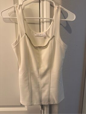 Willow White Sleeveless Top with Rhinestone Neckline